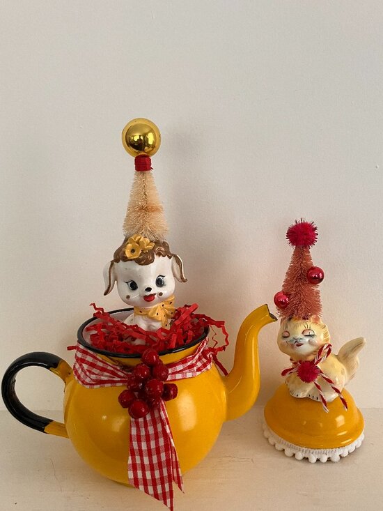 Other - Vintage Christmas Dog and Cat Tabletop Decor = 1950's